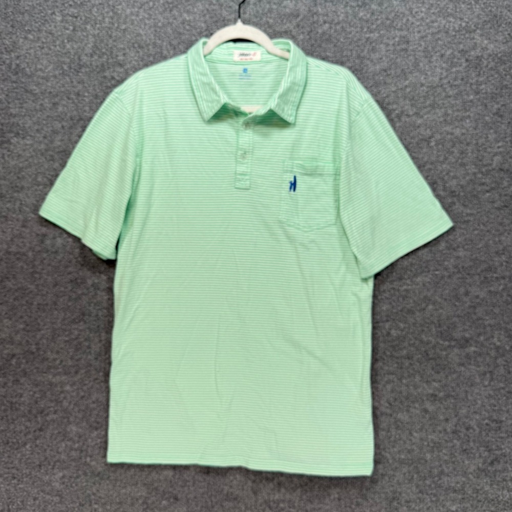 Johnnie O Polo‎ Shirt Boys Youth 16 Green Striped Pocket Surfer Logo Casual